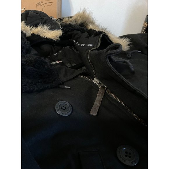 ALPHA INDUSTRIES Faux Fur Trim Hoodie Bomber Jacket sz. Small - Picture 5 of 10